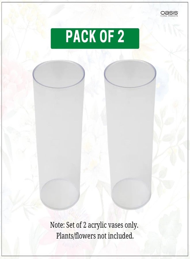 Oasis Pack of 2 Acrylic Unbreakable Classic Flower Vases for Table Centerpiece, Home Decor, Floral Arrangement, Office, Events, Gifting & More - Cylinder Clear - Image 2